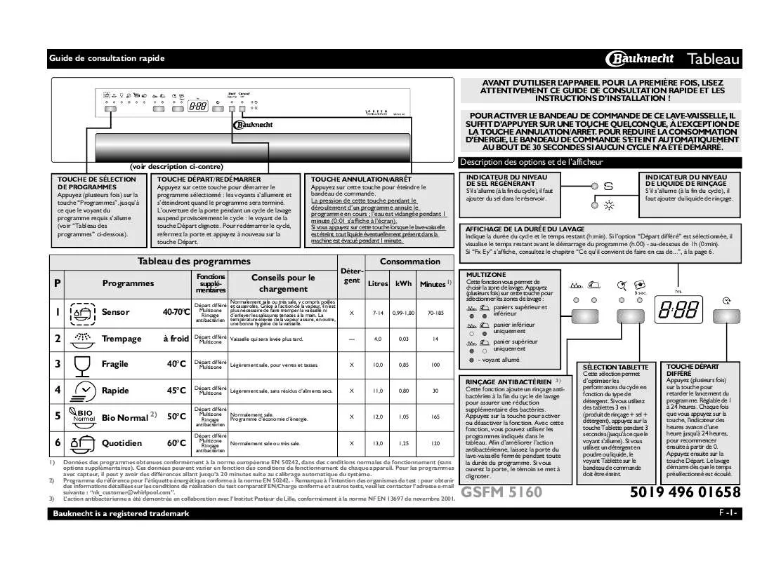 Mode d'emploi WHIRLPOOL GSFM 5160 IN