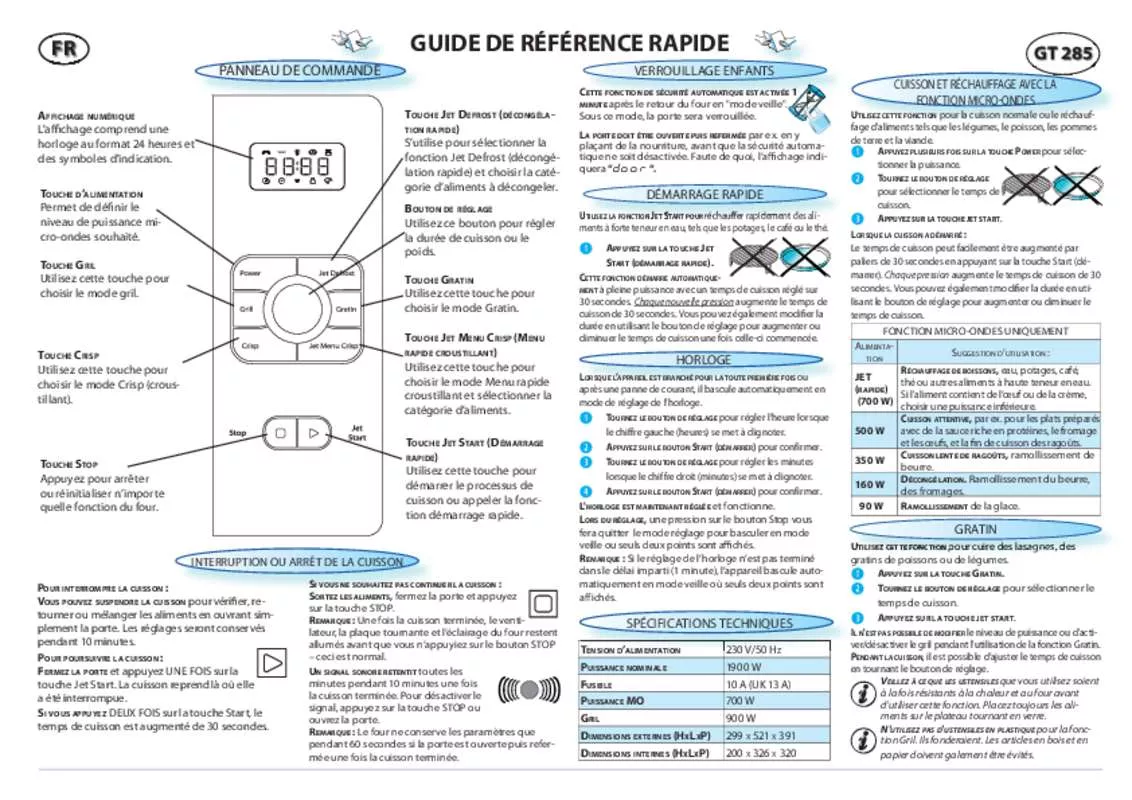 Mode d'emploi WHIRLPOOL GT285NB