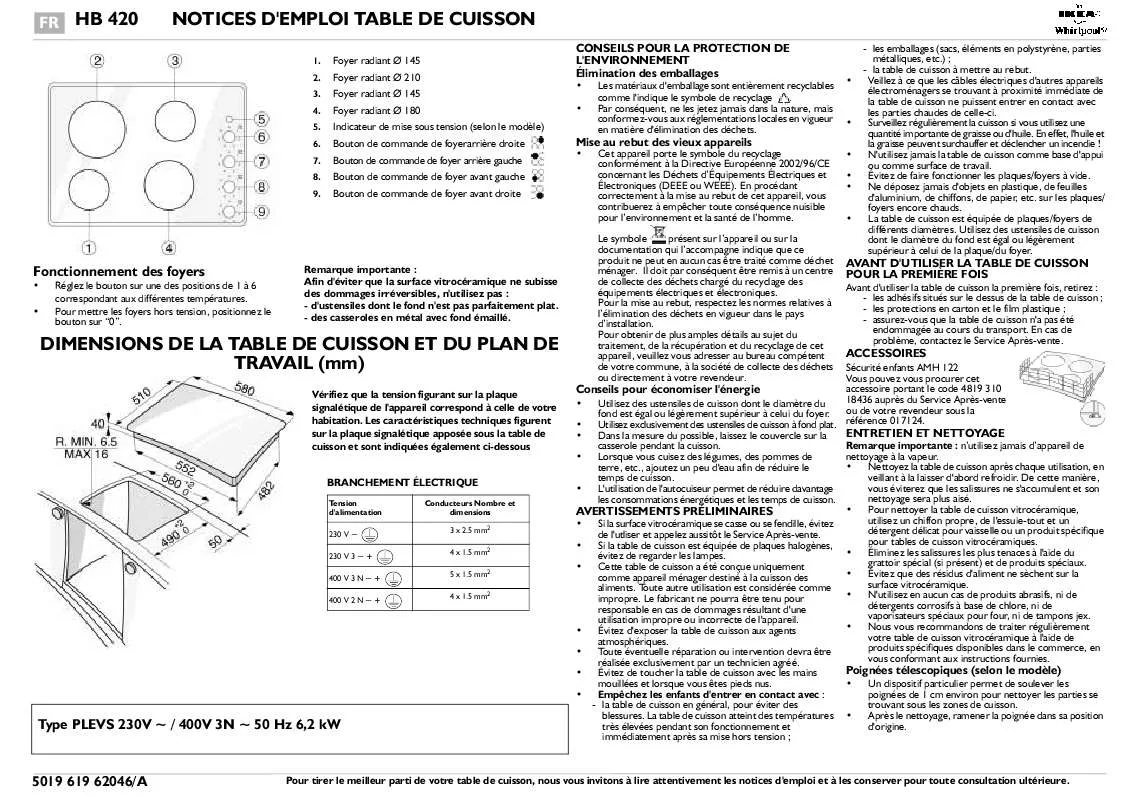 Mode d'emploi WHIRLPOOL HB 420