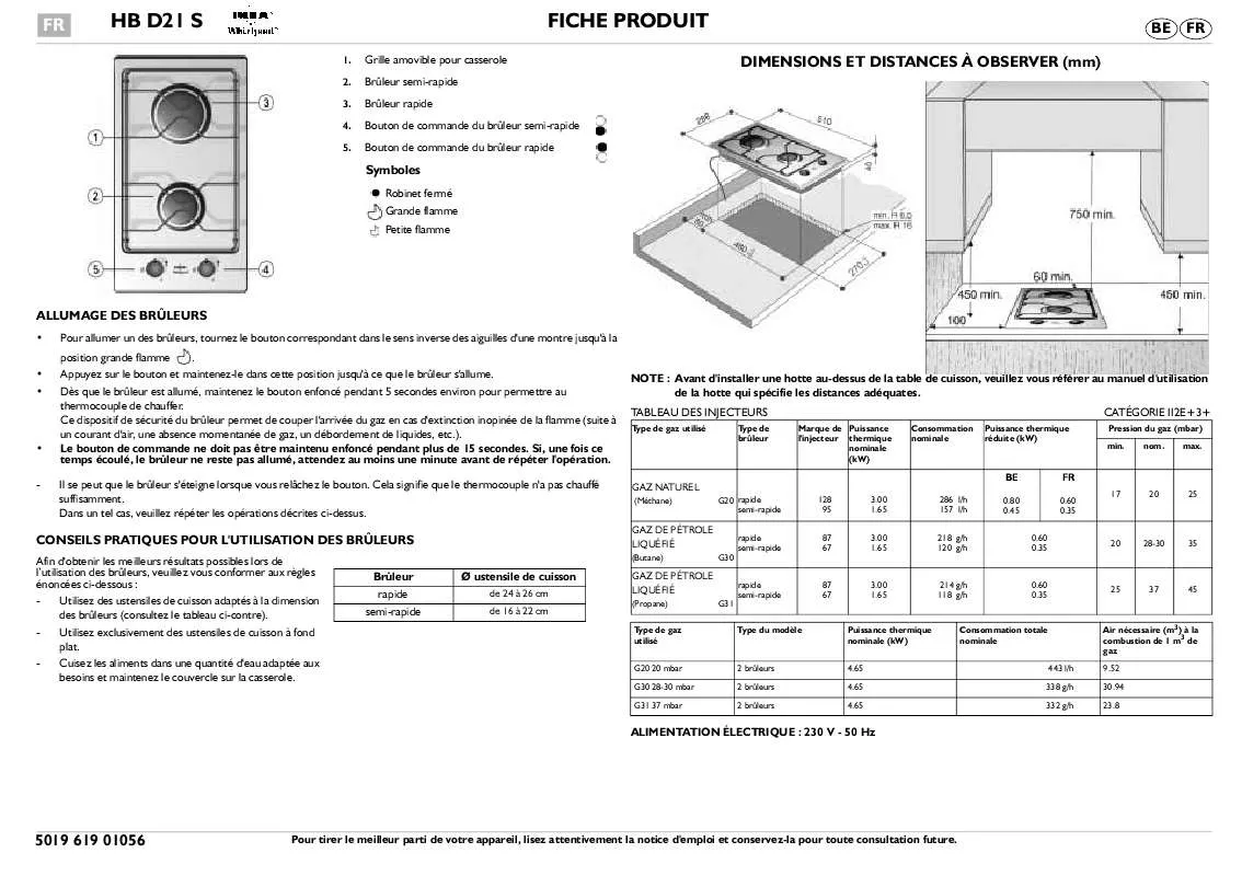 Mode d'emploi WHIRLPOOL HB D21 S