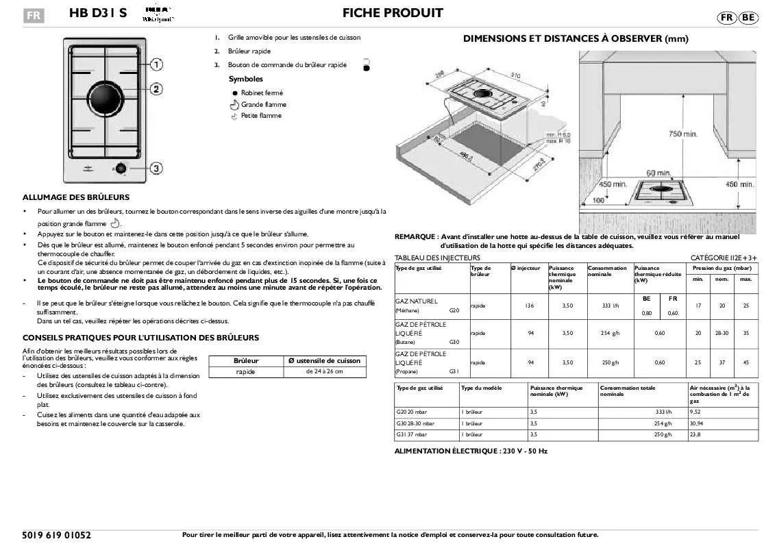 Mode d'emploi WHIRLPOOL HB D31 S