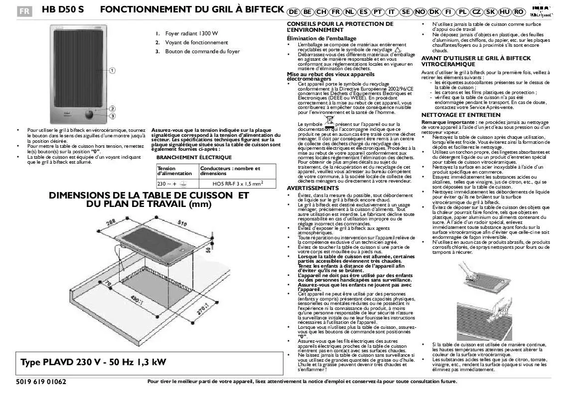 Mode d'emploi WHIRLPOOL HB D50 S