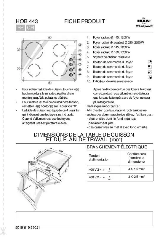 Mode d'emploi WHIRLPOOL HOB 443/S