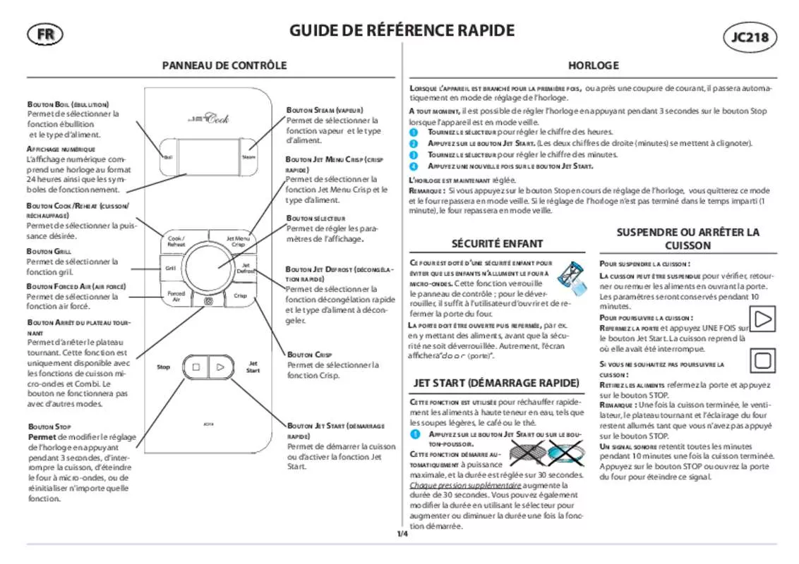 Mode d'emploi WHIRLPOOL JC218WH