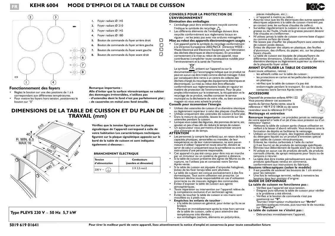 Mode d'emploi WHIRLPOOL KEHR 6004 NE