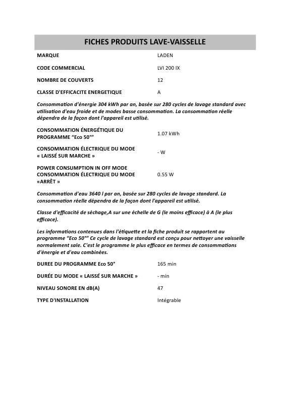 Mode d'emploi WHIRLPOOL LVI 200 IX