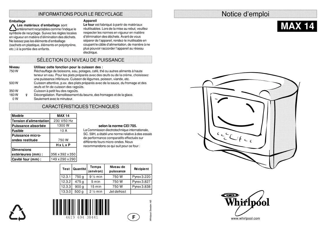 Mode d'emploi WHIRLPOOL MAX 14 WA D