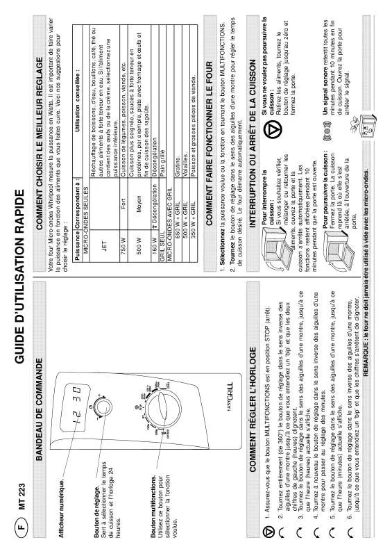 Mode d'emploi WHIRLPOOL MT 223/WH