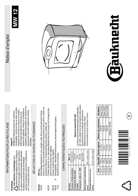 Mode d'emploi WHIRLPOOL MW 12/WEISS