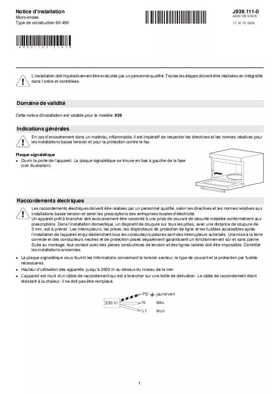 Mode d'emploi WHIRLPOOL MWC-XSL/60-A