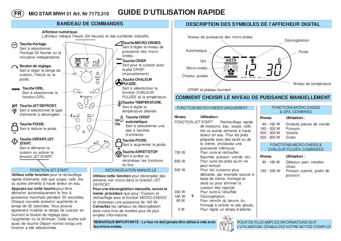 Mode d'emploi WHIRLPOOL MWH 31/WEISS