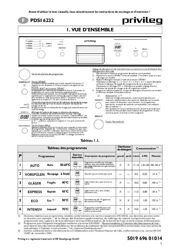 Mode d'emploi WHIRLPOOL PDSI 6232 X