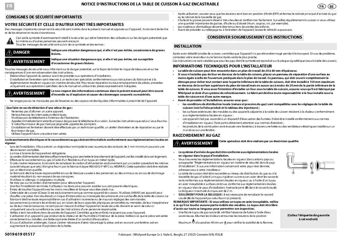 Mode d'emploi WHIRLPOOL PGS 300/IX