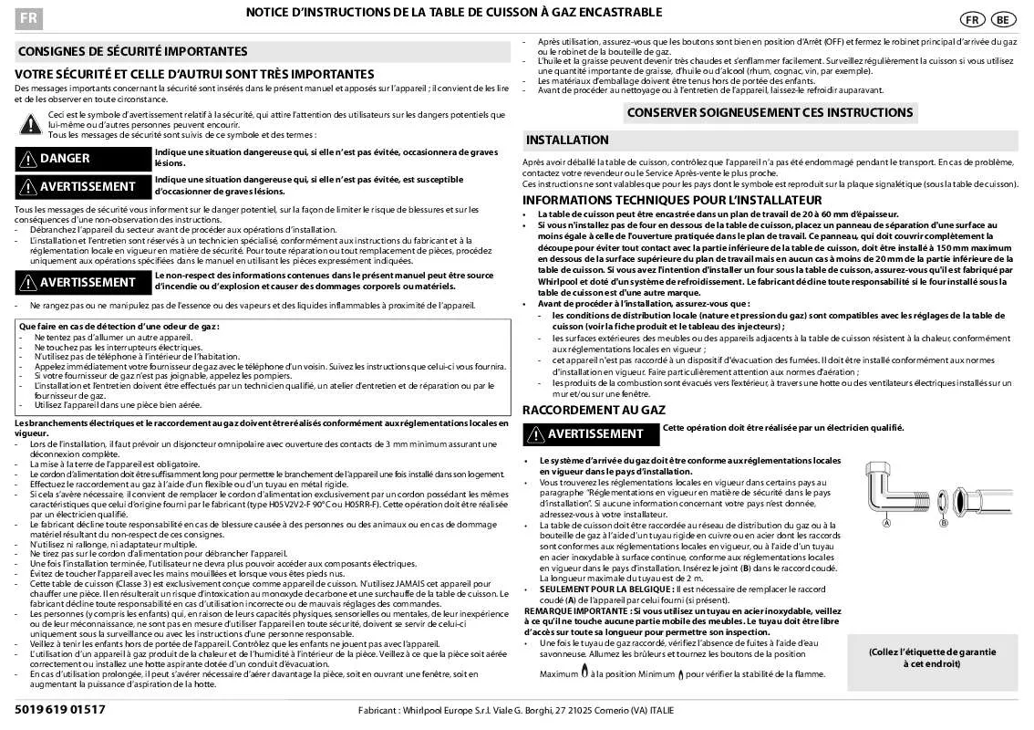 Mode d'emploi WHIRLPOOL PGS 300/WH