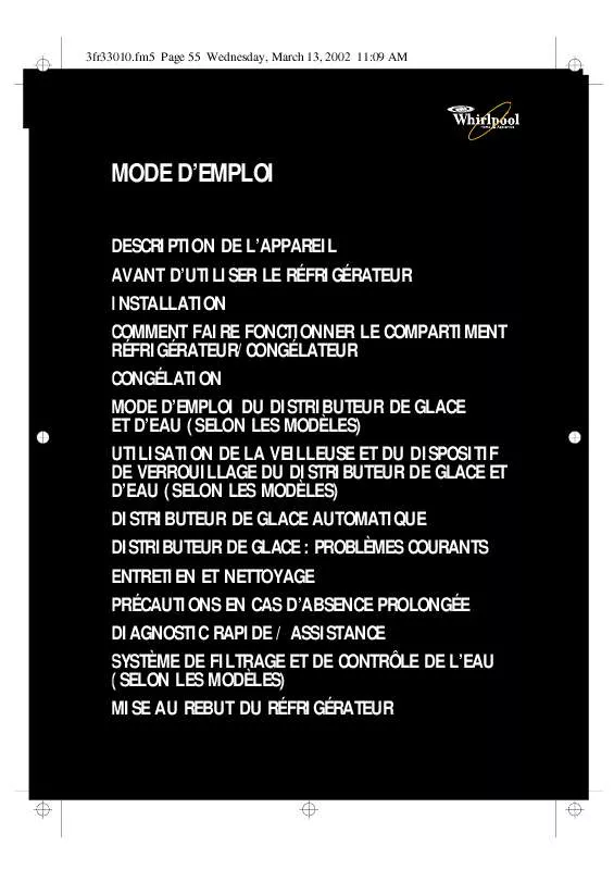 Mode d'emploi WHIRLPOOL S20B RWW20-A/G