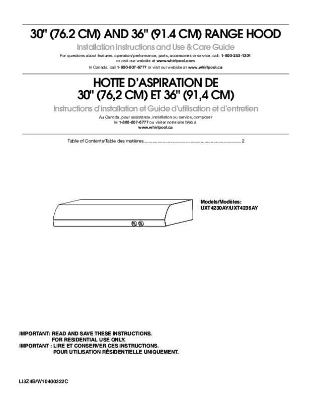 Mode d'emploi WHIRLPOOL UXT4230AYS