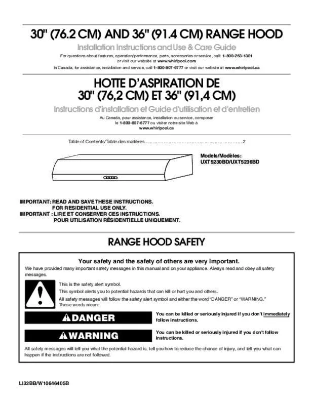 Mode d'emploi WHIRLPOOL UXT5230BDW