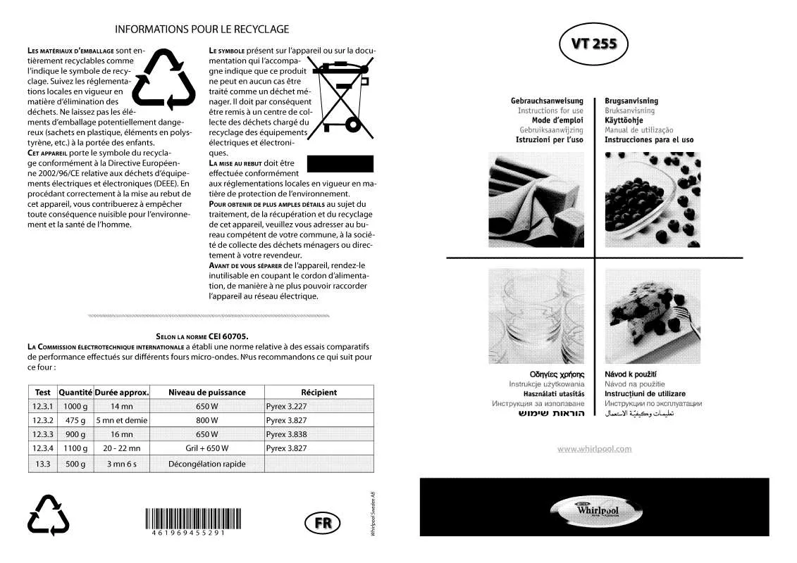 Mode d'emploi WHIRLPOOL VT 255 / SL