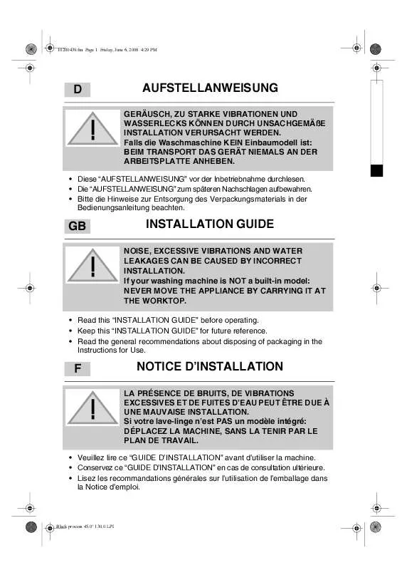 Mode d'emploi WHIRLPOOL WA SENS XL 42 BW