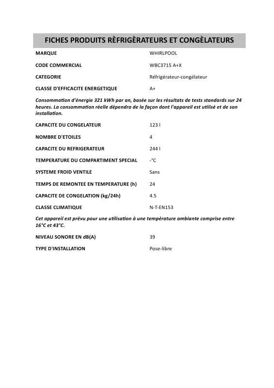 Mode d'emploi WHIRLPOOL WBC3715 A X