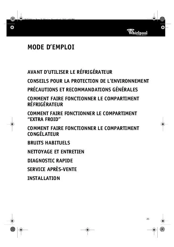 Mode d'emploi WHIRLPOOL WBM 501 IX