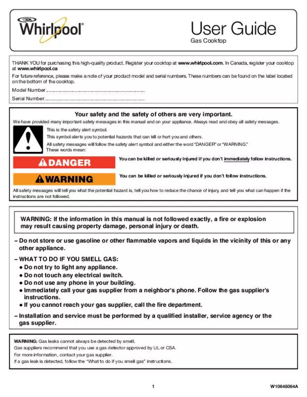 Mode d'emploi WHIRLPOOL WCG75US0DB