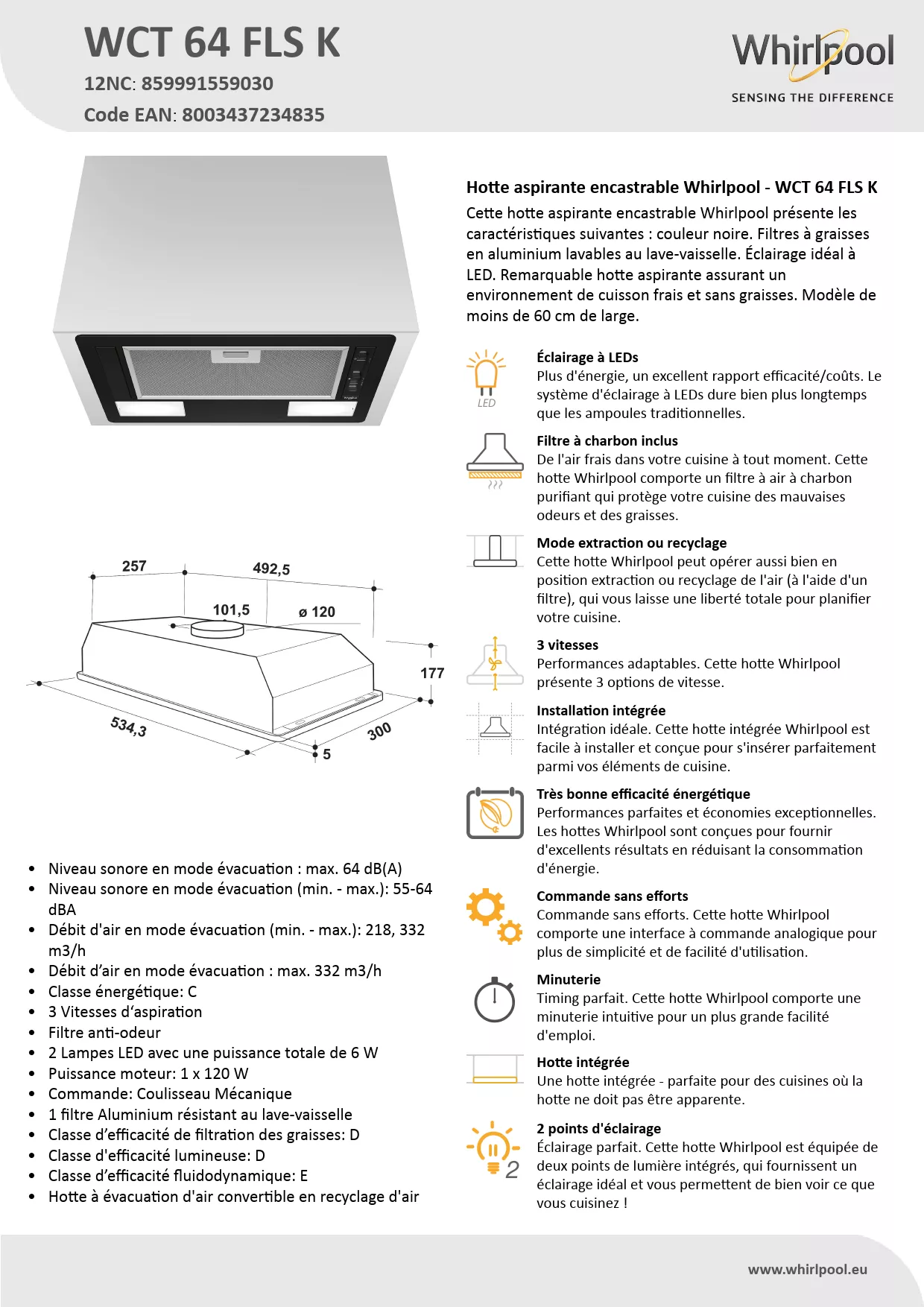 Mode d'emploi WHIRLPOOL WCT 64 FLS K