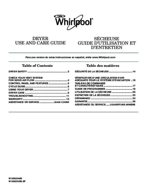 Mode d'emploi WHIRLPOOL WED5800BW