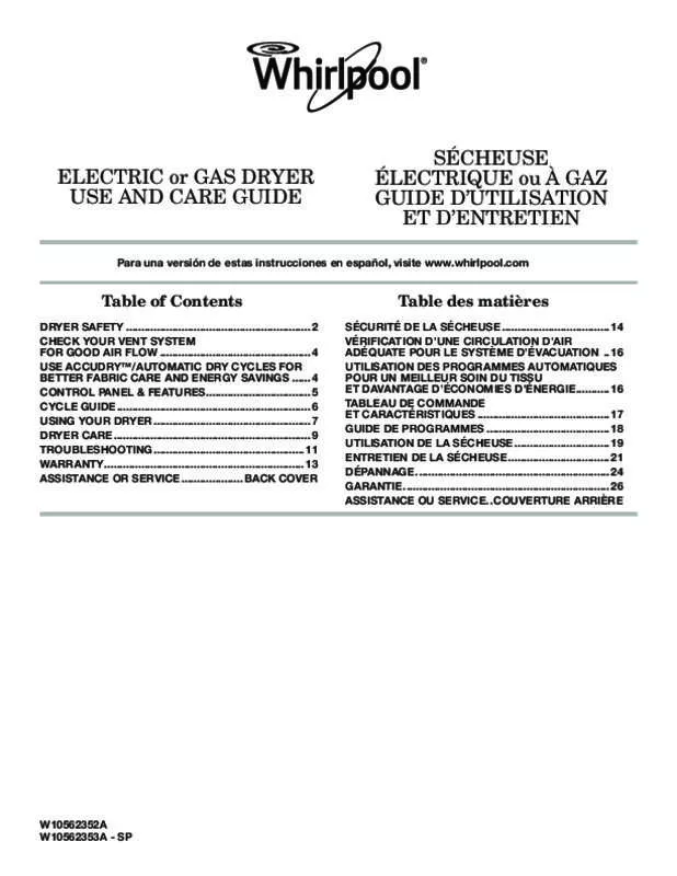 Mode d'emploi WHIRLPOOL WGD4800BQ