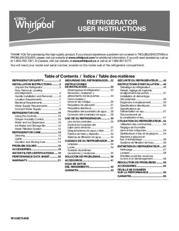 Mode d'emploi WHIRLPOOL WRS325FDAM