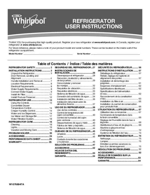 Mode d'emploi WHIRLPOOL WRS973CIDM