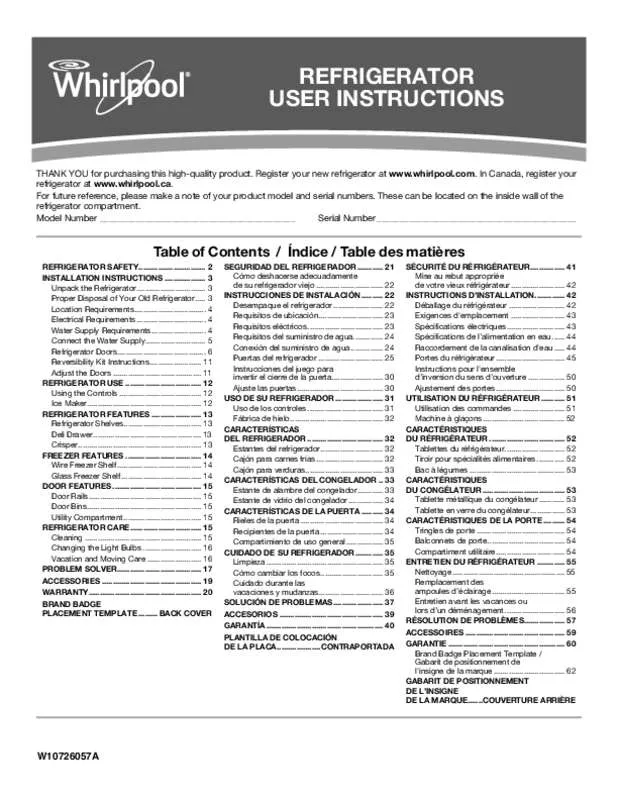 Mode d'emploi WHIRLPOOL WRT511SZDM