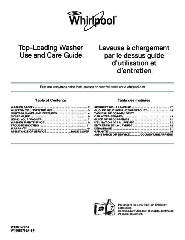 Mode d'emploi WHIRLPOOL WTW4810EW