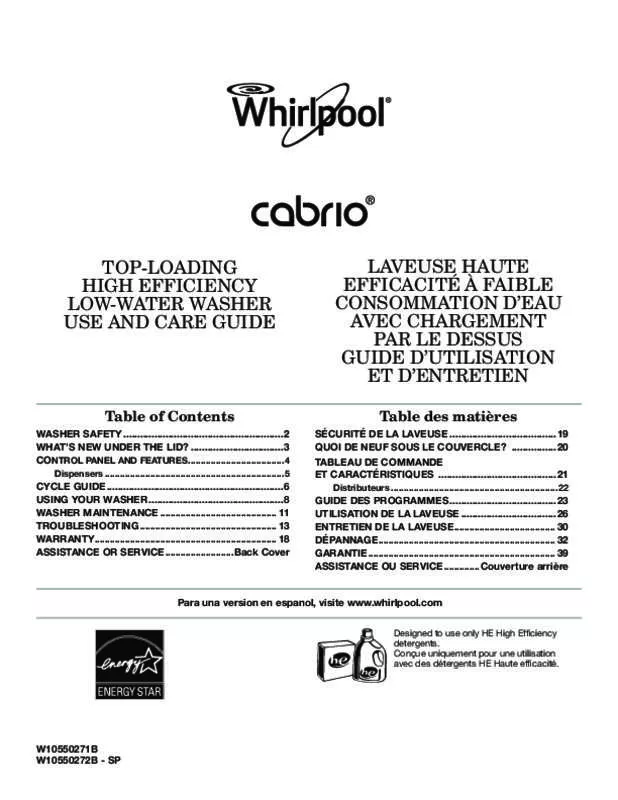 Mode d'emploi WHIRLPOOL WTW8100BW