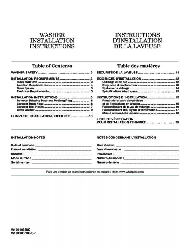 Mode d'emploi WHIRLPOOL WTW8540BC