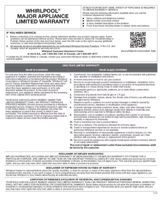 Mode d'emploi WHIRLPOOL WZF56R16DW