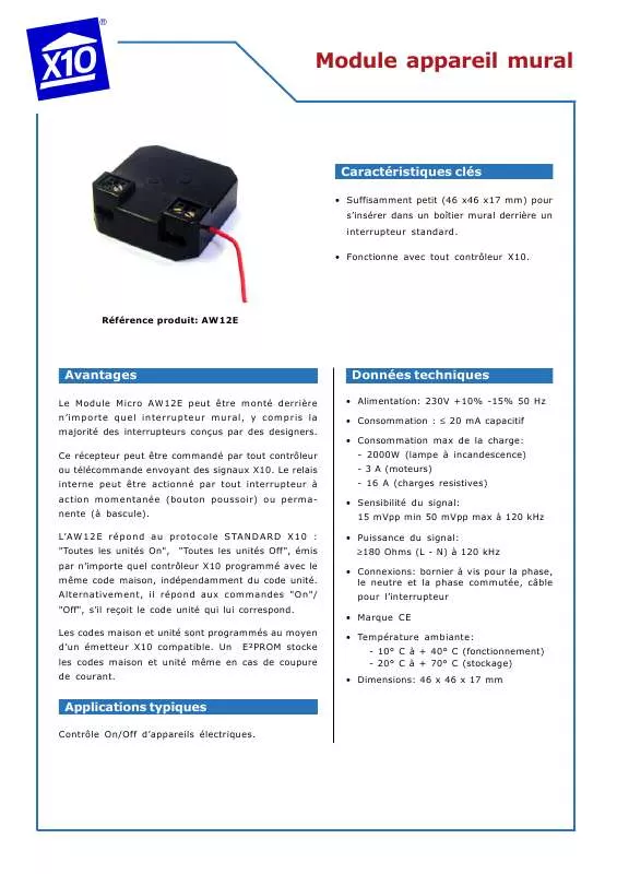 Mode d'emploi X10 AW12E