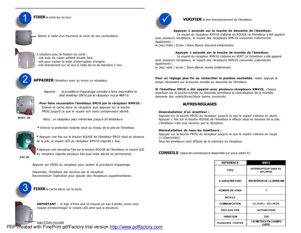 Mode d'emploi X10 EM10