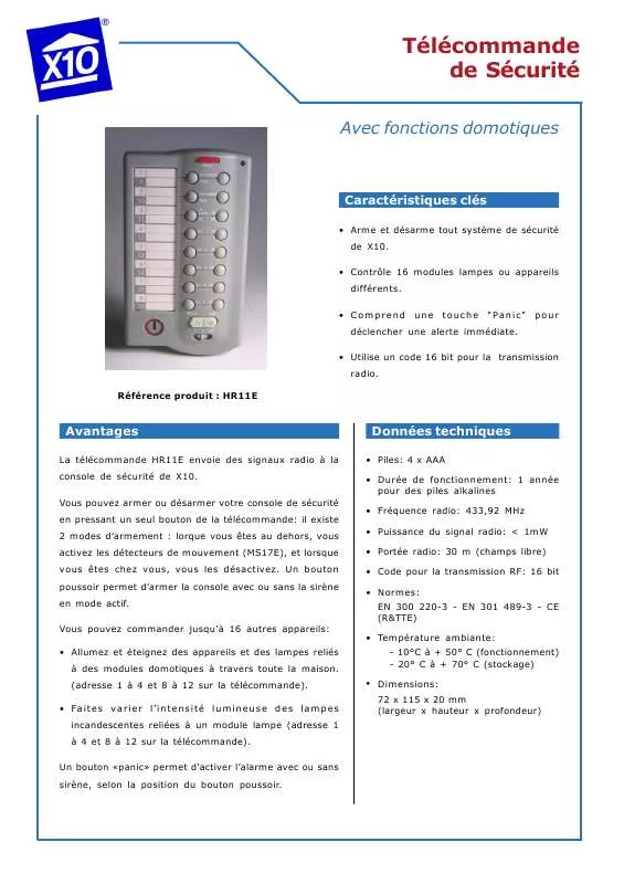 Mode d'emploi X10 HR11E