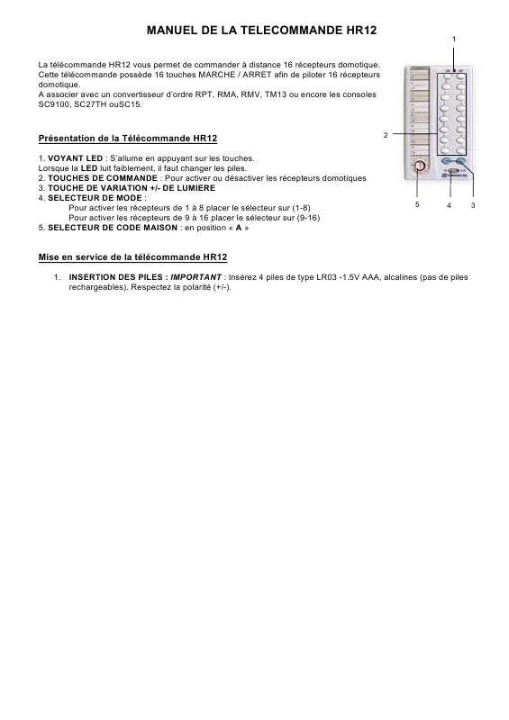 Mode d'emploi X10 HR12