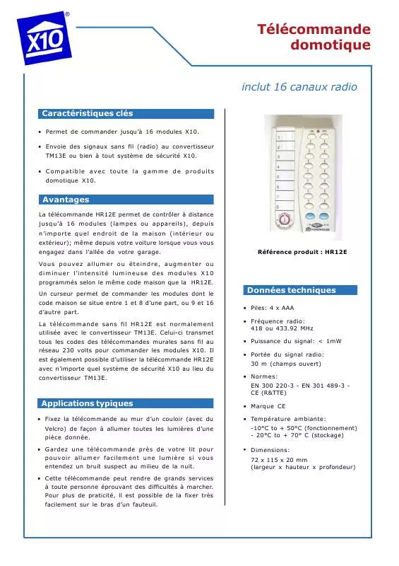 Mode d'emploi X10 HR12E