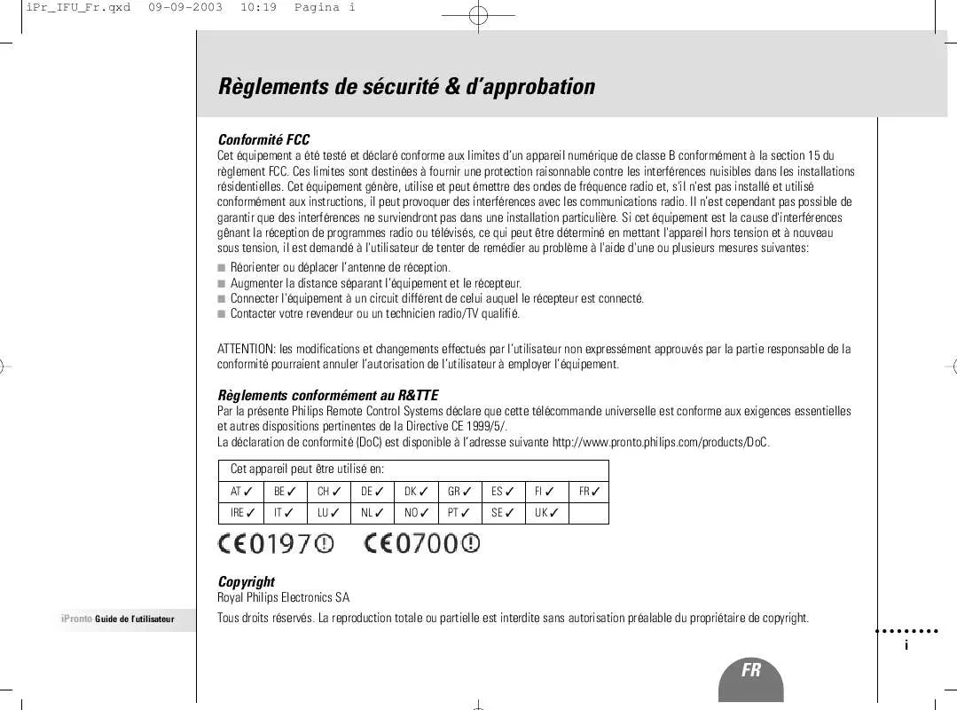 Mode d'emploi X10 IPRONTO RU1000