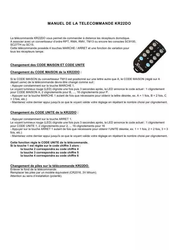 Mode d'emploi X10 KR22DO