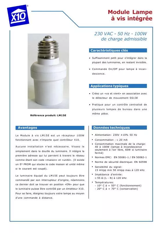 Mode d'emploi X10 LM15E