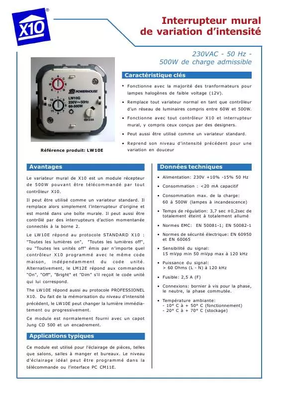 Mode d'emploi X10 LW10E