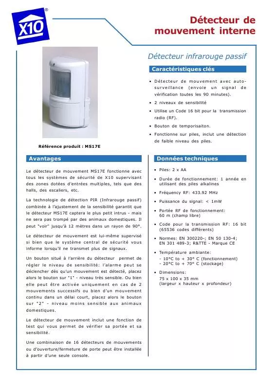 Mode d'emploi X10 MS17E