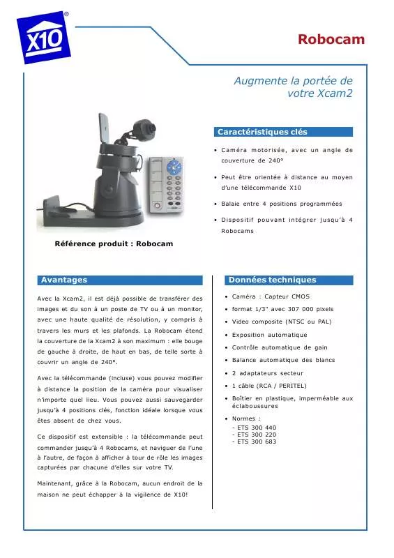 Mode d'emploi X10 ROBOCAM