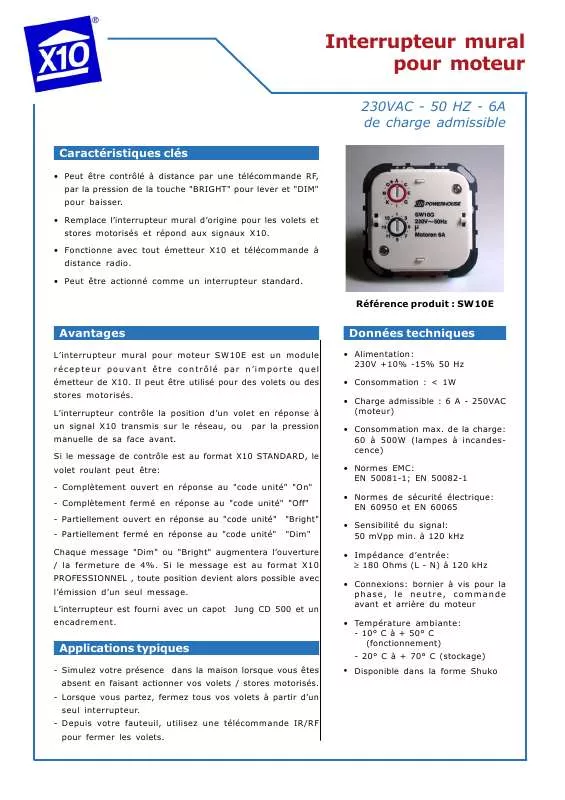 Mode d'emploi X10 SW10E