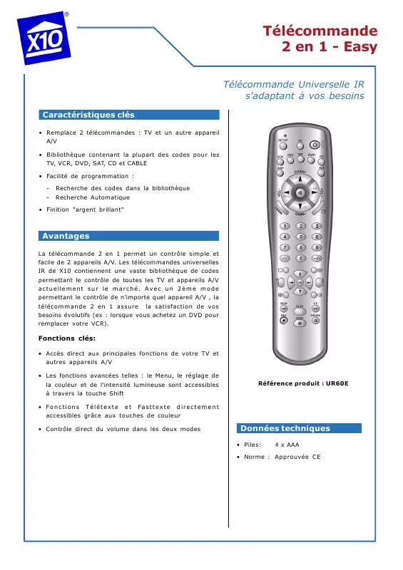 Mode d'emploi X10 UR60E