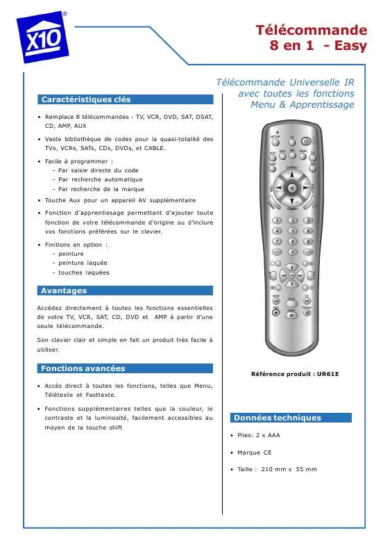 Mode d'emploi X10 UR61E